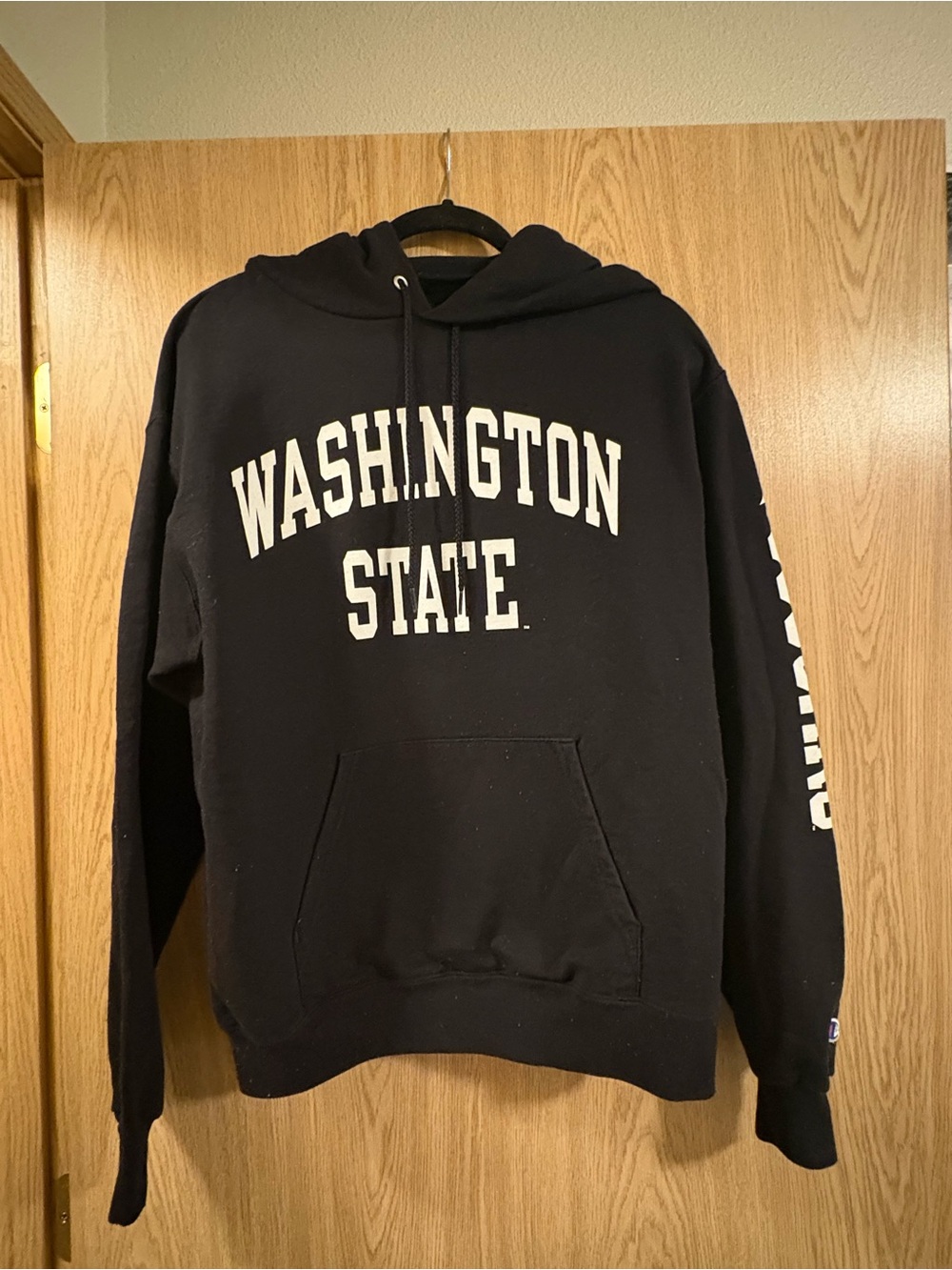 Champion Black Washington State Crewneck Hoodie with White Lettering